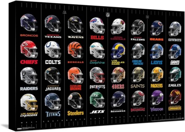 NFL League - Helmets 24 Canvas Wall Poster, 14.72" x 22.37", Stretched Canvas