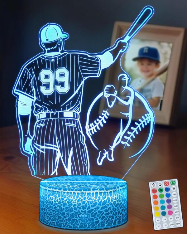 Baseball Gifts, 16 Colors Baseball Night Light - Remote Control, Timer Tpye-C Dimmable Lamp, LED 3D Light Illusion, Glow Room Decor