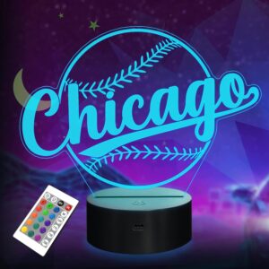Baseball Gifts, Baseball Night Light, 3D Illusion Lamp Changing Color Remote Control Kids Room Lighting Ball Decor (Chicago)