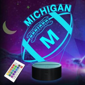 Football Gifts, 3D Illusion Lamp for Boys Gift 16 Changing Color Remote Control Kids Room Lighting Ball Decor (Michigan Multicoloured)