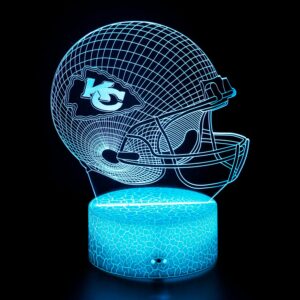 Football Rugby Helmet 3D LED Optical Illusion Acrylic Night Light Suitable for Chiefs KC 7 Colors Change Dimmable USB Powered