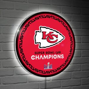 KC Chiefs Superbowl 58 Championship | Ultra-Thin LED Light Wall Sign Décor | Made in the USA | Football Fan Décor for Office, Living, Game or Bedroom (Round)
