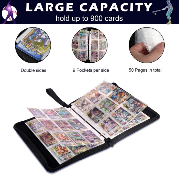 Trading Card Binder with Sleeves, Sports Card Binder Collectible Trading Card Albums with 50 Removable Sleeves - Image 2