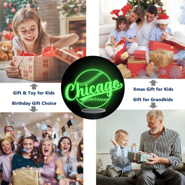 Baseball Gifts, Baseball Night Light, 3D Illusion Lamp Changing Color Remote Control Kids Room Lighting Ball Decor (Chicago) - Image 3