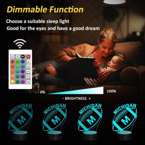 Football Gifts, 3D Illusion Lamp for Boys Gift 16 Changing Color Remote Control Kids Room Lighting Ball Decor (Michigan Multicoloured) - Image 3