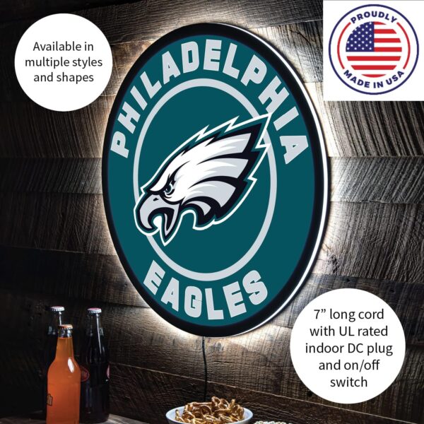 Philadelphia Eagles | Ultra-Thin LED Light Wall Sign Decor | 23 Inch Round | Made in the USA - Image 3