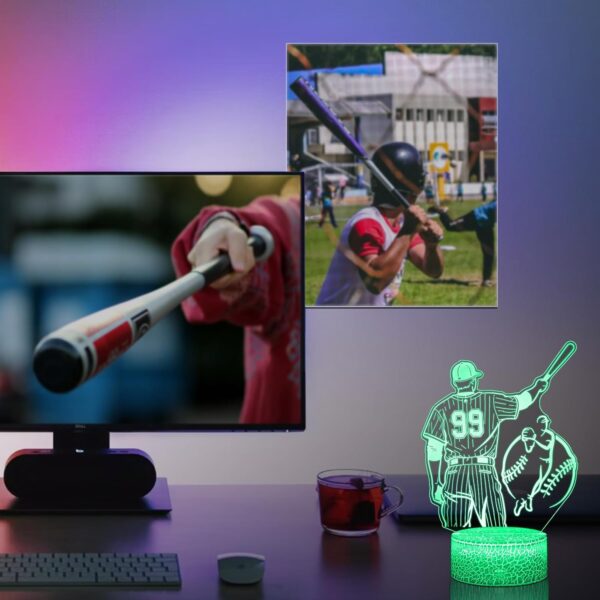 Baseball Gifts, 16 Colors Baseball Night Light - Remote Control, Timer Tpye-C Dimmable Lamp, LED 3D Light Illusion, Glow Room Decor - Image 3
